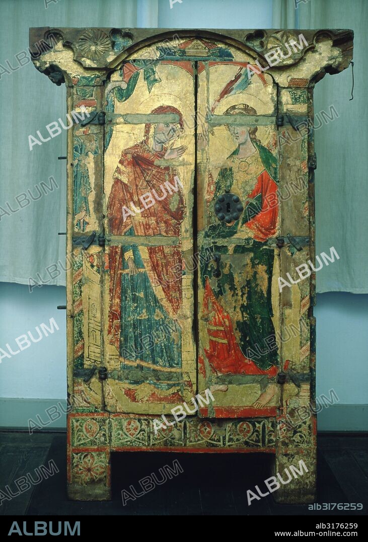 Armario-relicario del tesoro de Halberstadt: La Anunciación (pintura). Anónimo alemán (S. XII).