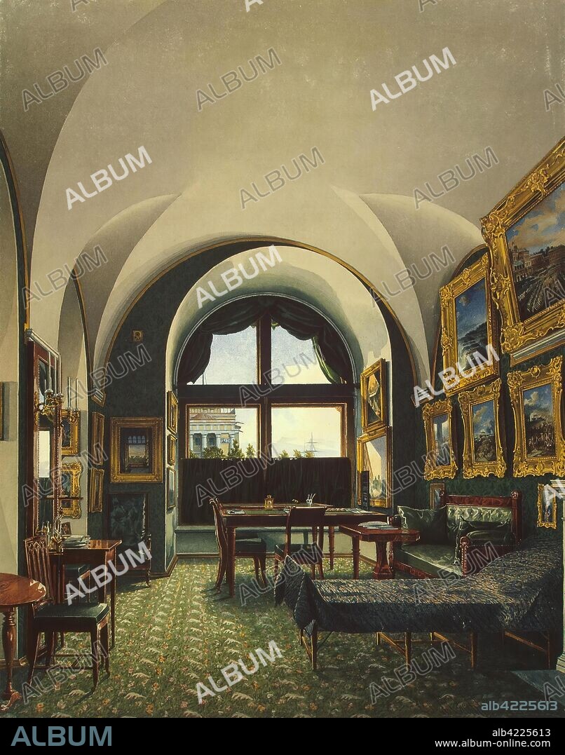 KONSTANTIN UKHTOMSKY. 'Interiors of the Winter Palace. The Small Study of Emperor Nicholas I'. Russia, Mid-19th century. Dimensions: 33x25,8 cm.