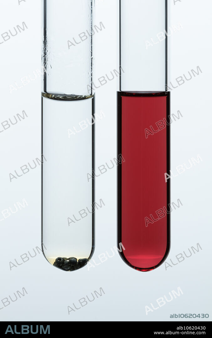 Iodine solubility. Iodine (I2) molecule has a covalent non-polar bond. It is only sparingly soluble in polar solvents and is soluble in non-polar solvents. Here iodine solubility in water (H2O, left) and dichloromethane (CH2Cl2, right) is demonstrated. In water, iodine stays at the bottom of the test tube and shows only a faint brown colour. Iodine dissolves in non-polar dichloromethane, showing red colour.