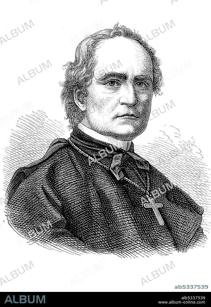 Wilhelm Emmanuel Freiherr von Ketteler, December 25, 1811 - July 13, 1877, was a German theologian, Roman Catholic bishop of Mainz and politician  /  Wilhelm Emmanuel Freiherr von Ketteler, 25. Dezember 1811 - 13. Juli 1877, war ein deutscher Theologe, römisch-katholischer Bischof von Mainz und Politiker, historical, digital improved reproduction of an original from the 19th century / digitale Reproduktion einer Originalvorlage aus dem 19. Jahrhundert,.