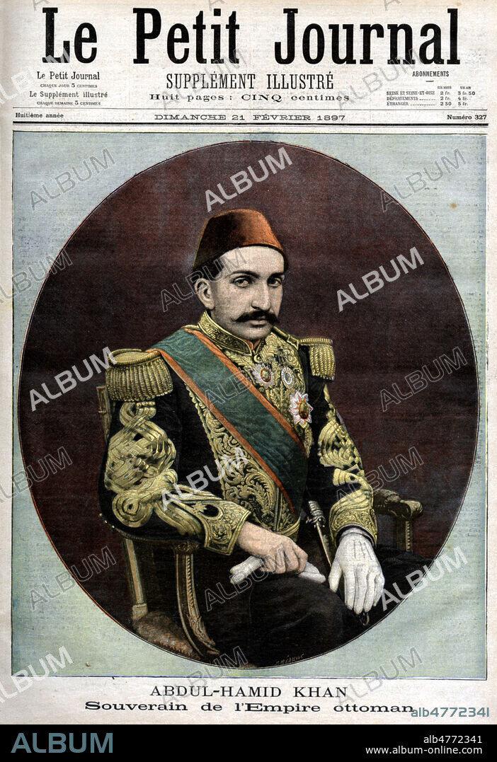 ABDUL-HAMID II (1842-1918). Souverain de l'Empire ottoman. Illustration anonyme pour Le petit Journal illustre du 21 fevrier 1897. credit : Collection KHARBINE-TAPABOR.