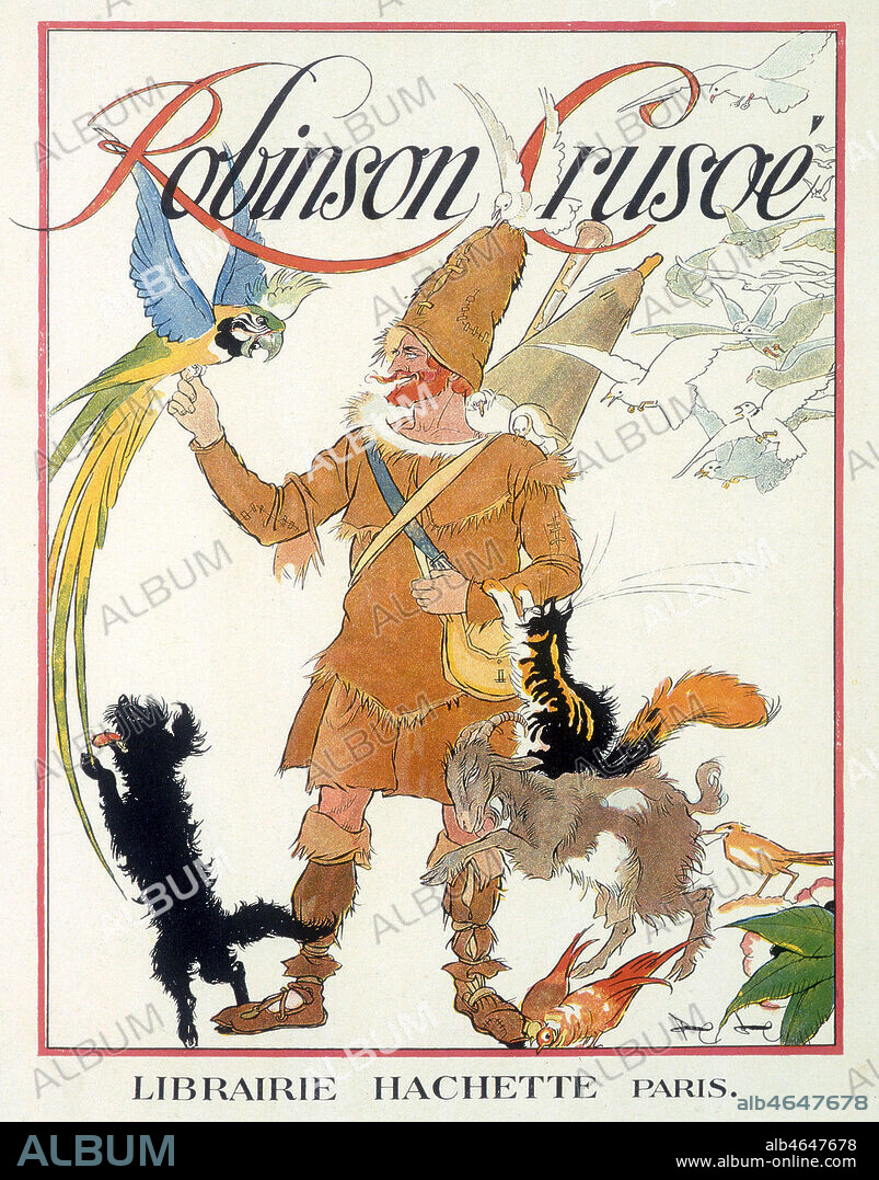 Robinson Crusoe. Illustration de 1930 par Felix LORIOUX (1872-1964) pour la page de titre du roman de Daniel DEFOE (1660-1731). ADAGP. Credit : Coll. Jonas/KHARBINE-TAPABOR.