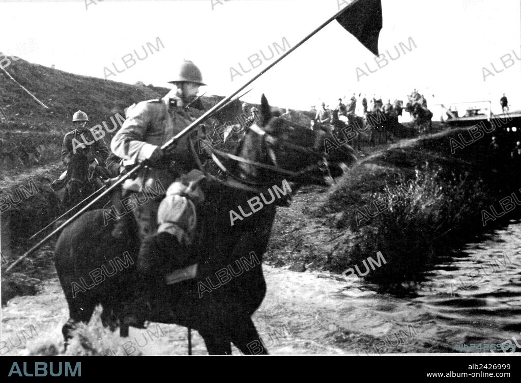 World War I 1915 1918. Italy. Italy. War in Italy. Italian Cavalry wading a river during the offensive in Vittorio Veneto.