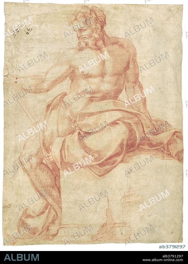 Baccio Bandinelli / 'Profeta o evangelista sedente'. 1536 - 1540. Sanguina sobre papel, 369 x 275 mm.