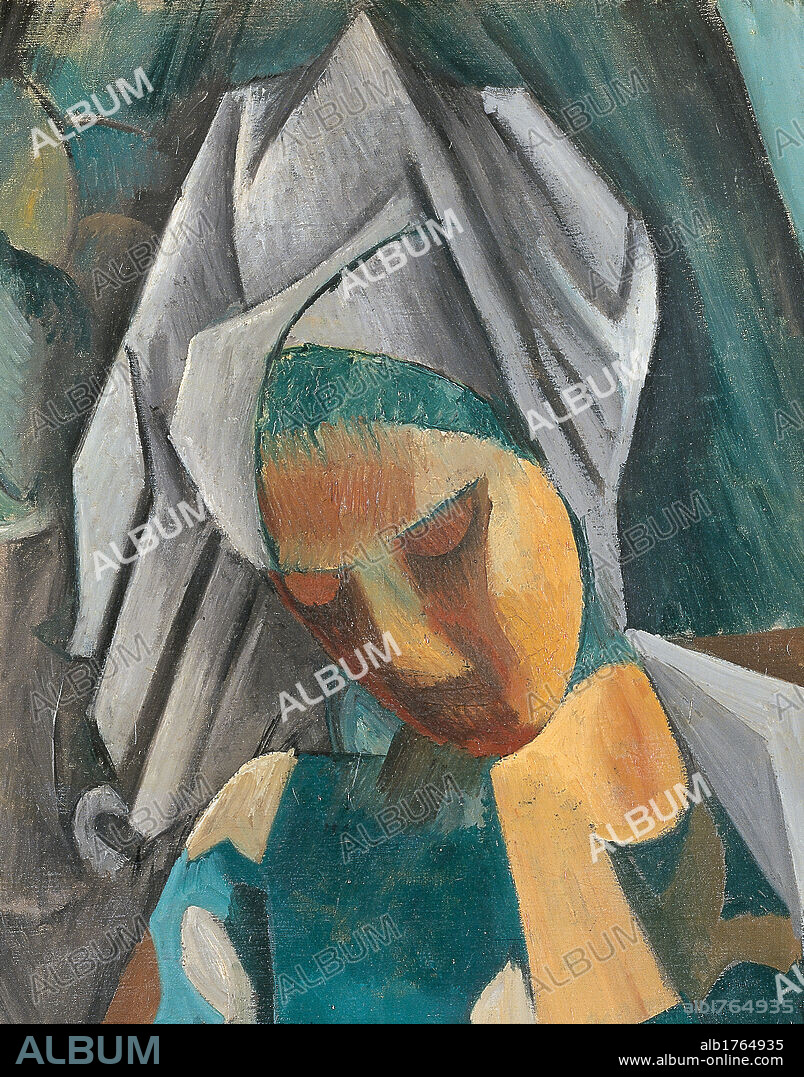 Queen Isabeau, by Pablo Picasso, 1909, 20th Century, oil on canvas, cm 92 x 73. Russia, Moscow, Pushkin Museum. Detail. Woman hat face.  Please remember that author's rights have to be cleared for modern and contemporary works of arts.
