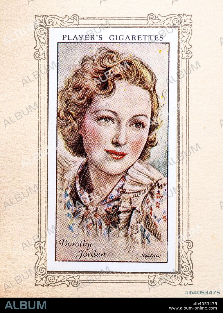 Dorothy Jordan, 1934. Dorothy Jordan (August 9, 1906 - December 7, 1988) was an American movie actress who had a short but successful career beginning in talking pictures in 1929. From An Album of Film Stars; Second Series issued by John Player & Sons. [Imperial Tobacco & Co Ltd, 1934].