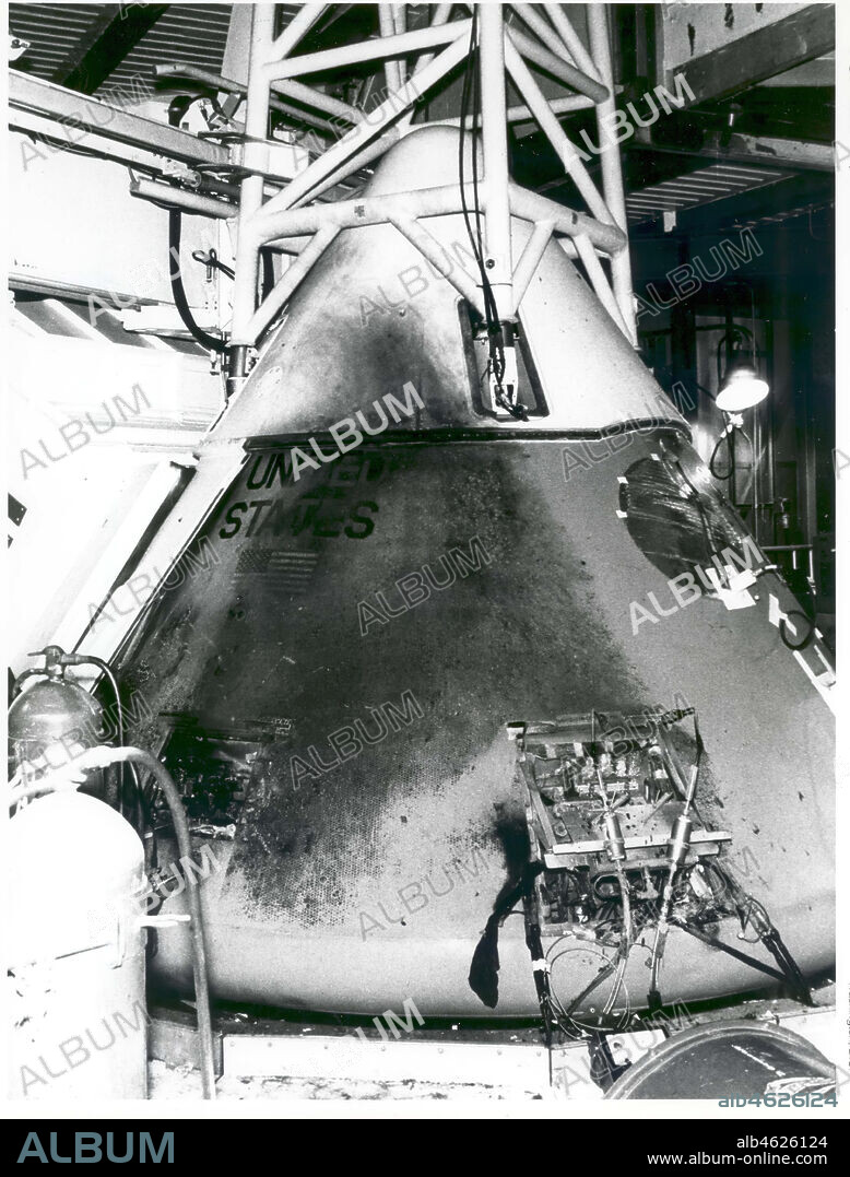 Apollo 1 - NASA, 1967. Apollo 1's Command Module in the White Room of Launch Complex 34 a day after the fire that took the lives of astronauts Lt. Col. Virgil "Gus" Ivan Grissom, Lt. Col. Edward Higgins White II, and Lt. Cdr. Roger Bruce Chaffee. The damage from the intense heat of the flash fire is clearly visabale.