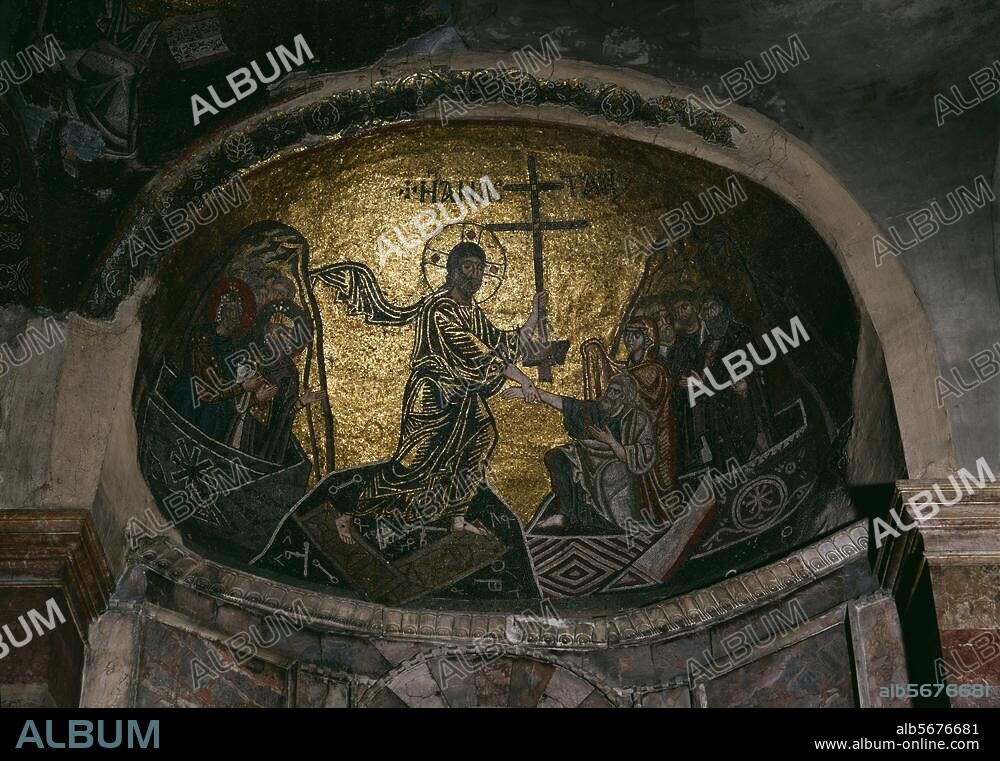 Nea Moni (île de Chios, Grèce). Monastère. (fondé par Constantin IX monomaque, vers 1045). - "Anastasis" (le Christ aux enfers). Mosaïque byzantine, v. 1045-55.