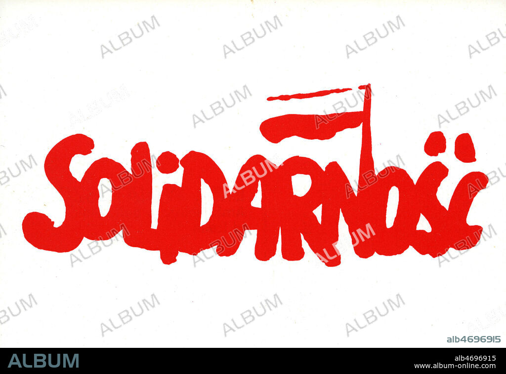 'Solidarnosc' - Federation de syndicats polonais dirigee au depart par Lech Walesa. Carte postale polonaise vers 1980. Credit : IM/KHARBINE-TAPABOR.