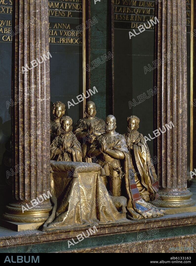 POMPEO LEONI (1533-1608). MAUSOLEO DE FELIPE II CON SUS TRES ESPOSAS Y EL PRINCIPE CARLOS - DET CENOTAFIOS - S XVI.
