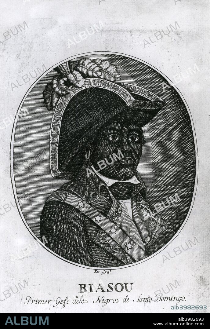 Georges Biassou, early leader of the 1791 slave rising that began the Haitian Revolution, 1806. Biassou fought with the Spanish against the French colonial masters of Haiti. He was defeated by his former ally, Toussaint l'Ouverture, who had defected to the side of the French, and left Haiti for Florida, then a Spanish colony.