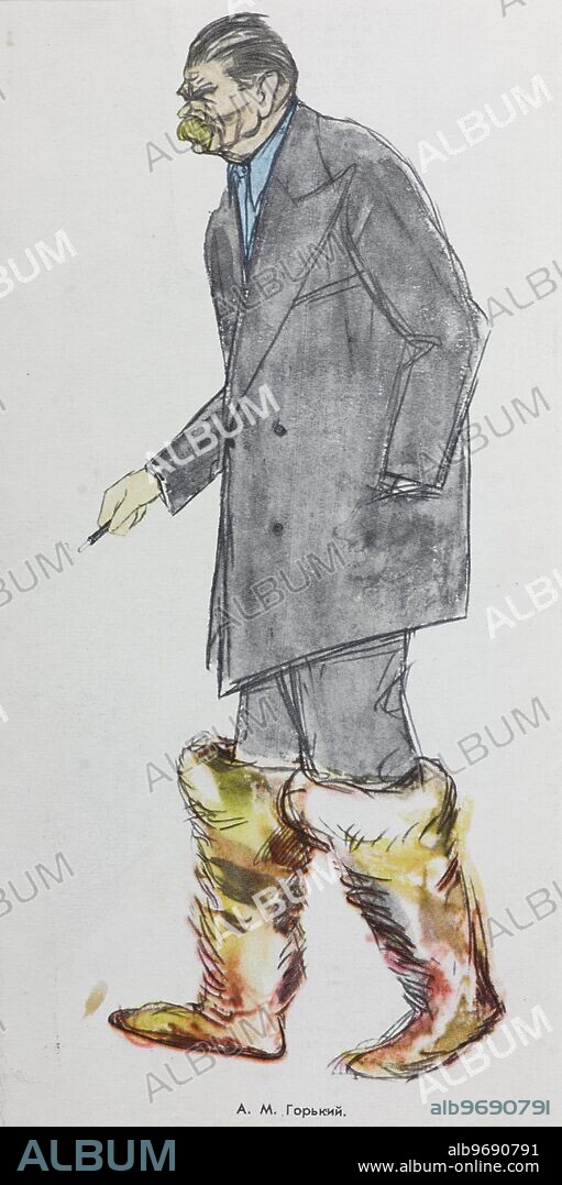 Portrait of Maxim Gorky (Alexei Maximovich Peshkov), (1868 - 1936) Russian and Soviet writer, a founder of the Socialist realism literary method and a political activist and first President of the Union of Soviet Writers. The portrait is drawn by B.N. Livandva. c.1928. Supplied By: SCRSS - Society for Co-operation in Russian & Soviet Studies.