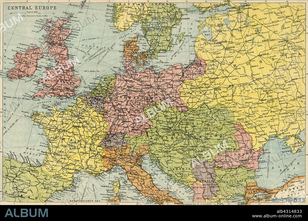 JOHN BARTHOLOMEW & SON. Map of Central Europe, c1914. Europe as it looked at the beginning of the First World War. From "The Great World War - A History" Volume I, edited by Frank A Mumby. [The Gresham Publishing Company Ltd, London, c1920].