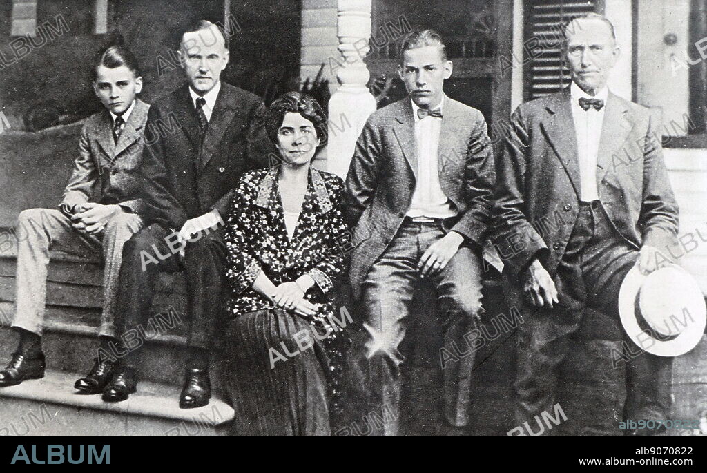 Photographic portrait of President Calvin Coolidge with his family. Calvin Coolidge (1872-1933) a Republican lawyer and 30th President of the United States of America. Dated 20th Century.
