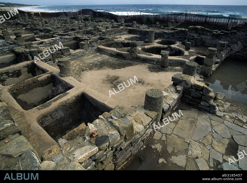 The basins of the salting factory, ancient city of Baelo Claudia, Tarifa, Andalusia, Spain. Roman civilisation, 2nd century BC.