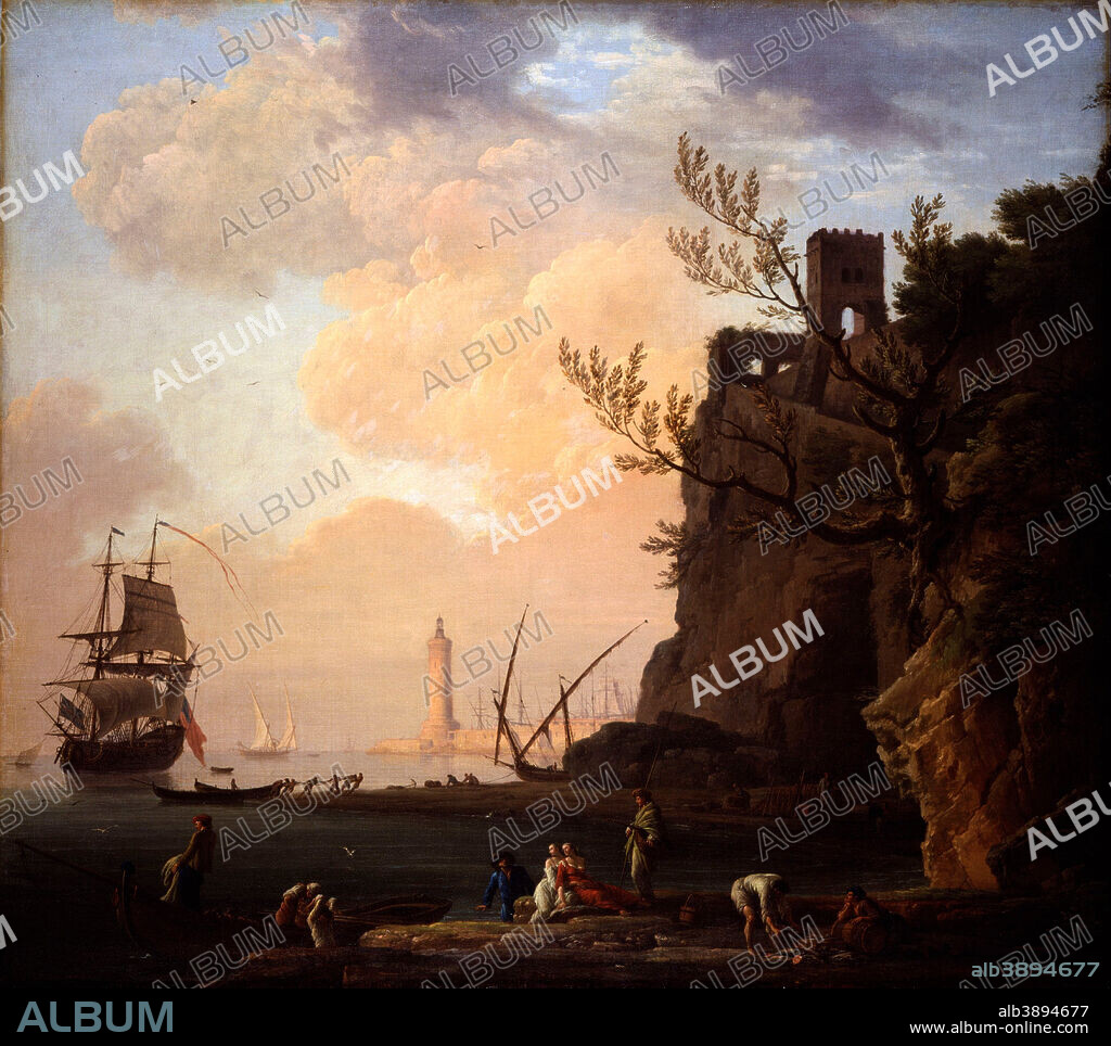 CLAUDE-JOSEPH VERNET. An Italianate Harbour Scene. Date/Period: 1749. Painting. Oil on canvas. Height: 1,044 mm (41.10 in); Width: 1,178 mm (46.37 in).