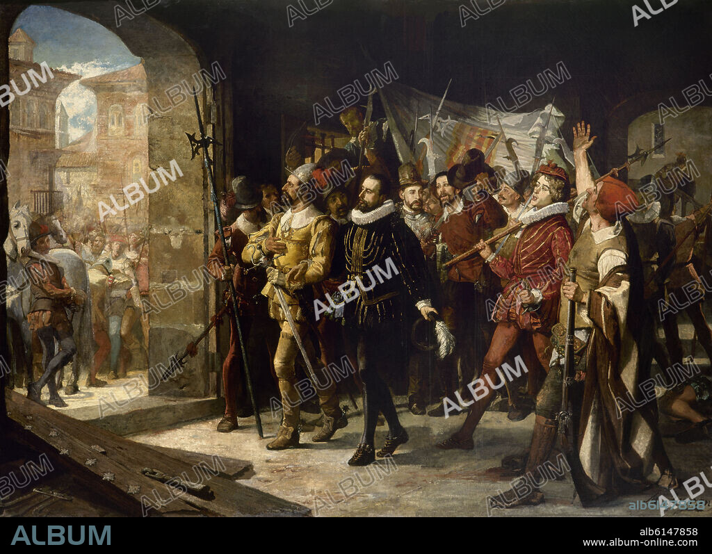 MANUEL FERRÁN Y BAYONA. ANTONIO PEREZ LIBERADO DE LA CARCEL DE LOS MANIFESTADOS EN 1591 - SIGLO XIX - O/L - 180x246.