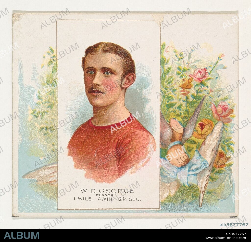 W.G. George, Runner, from World's Champions, Second Series (N43) for Allen & Ginter Cigarettes. Dimensions: Sheet: 2 15/16 x 3 1/4 in. (7.4 x 8.3 cm). Lithographer: Lindner, Eddy & Claus (American, New York). Publisher: Allen & Ginter (American, Richmond, Virginia). Date: 1888.
Trade cards from "World's Champions," Second Series (N43), issued in 1888 in a set of 50 cards to promote Allen & Ginter brand cigarettes.