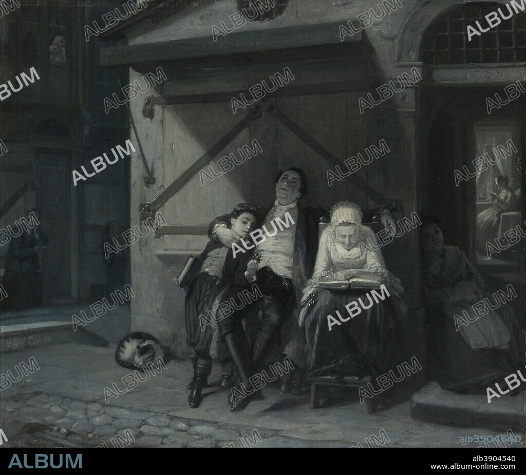 MORITZ DANIEL OPPENHEIM. Sabbath Rest (Sabbath-Ruhe auf der Gasse). Date/Period: 1866. Painting. Oil on canvas Oil on canvas. Height: 518 mm (20.39 in); Width: 610 mm (24.01 in).