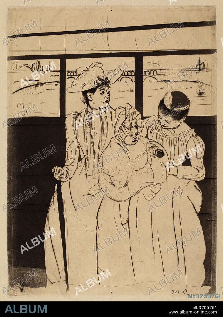 MARY CASSATT. In the Omnibus. Dated: 1890-1891. Dimensions: plate: 36.51 × 26.67 cm (14 3/8 × 10 1/2 in.). Medium: drypoint and aquatint in black.