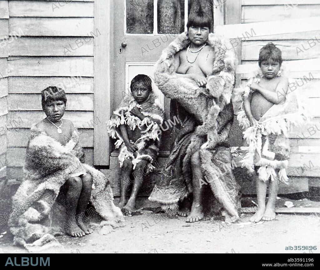 Photograph taken of natives of Tierra del Fuego, an archipelago at South America's southernmost tip. Dated 19th Century.