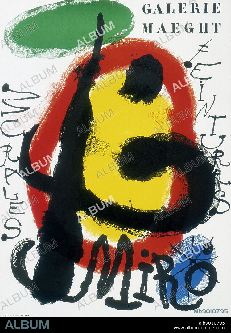 Galerie Maeght, exhibition poster by Spanish artist Joan Miro;(1893 - 1983) painter, sculptor, and ceramicist born in Barcelona. 1961.