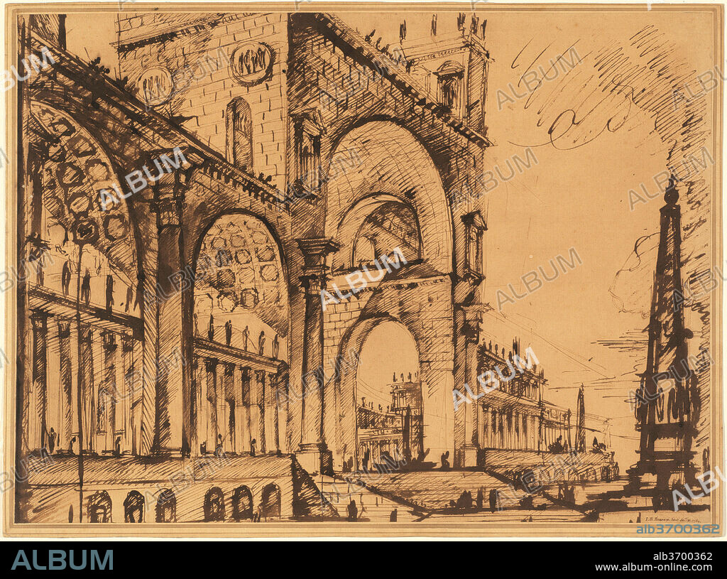 GIOVANNI BATTISTA PIRANESI. Fantasy on a Magnificent Triumphal Artch. Dated: 1765. Dimensions: overall: 46.3 x 63.1 cm (18 1/4 x 24 13/16 in.). Medium: pen and reed pen and brown ink with brown wash on laid paper.