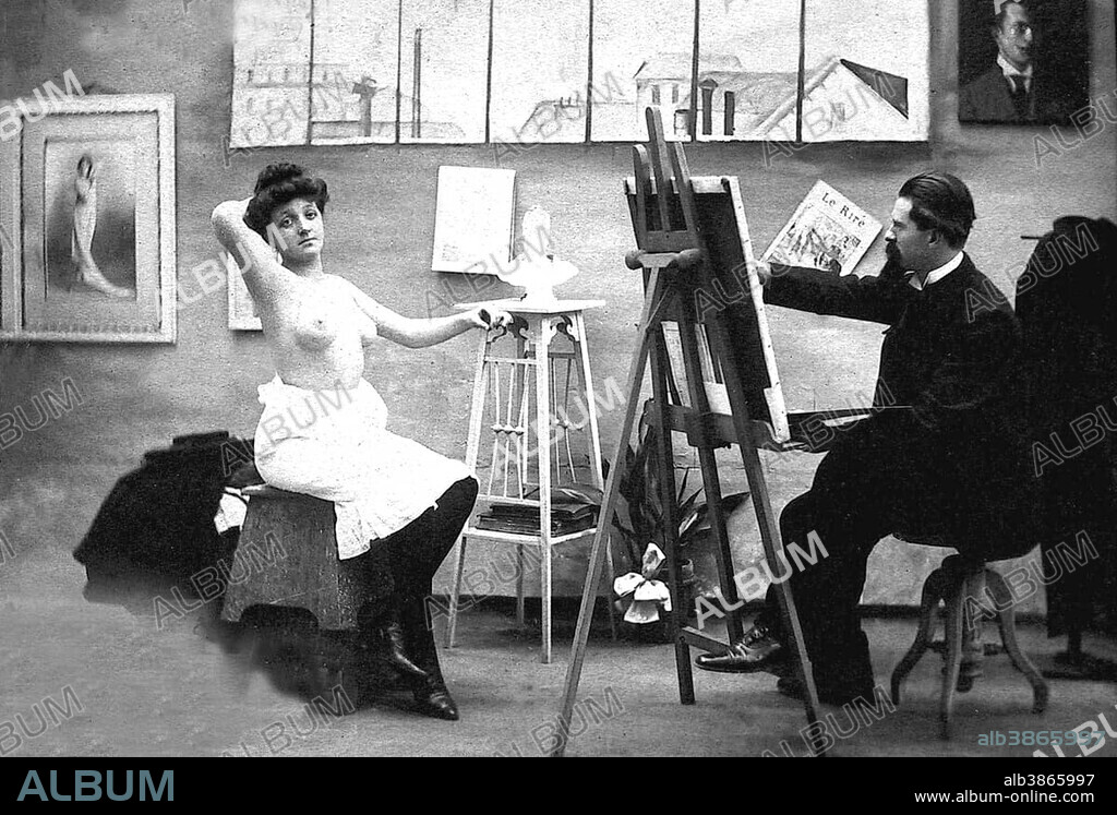 Erotic, nude photo, The painter and his model, 1910s, exact location unknown, Germany, Europe.