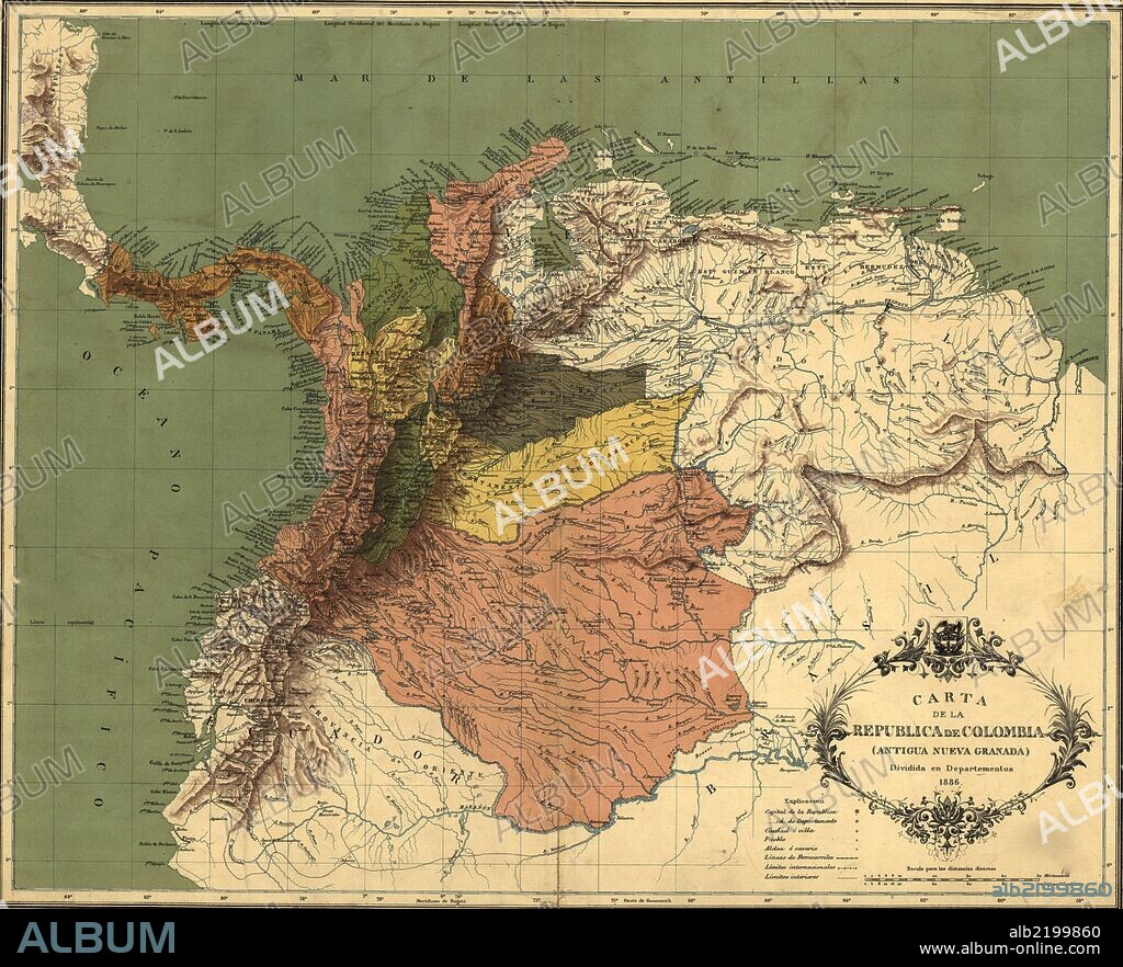 Map of the Republic of Colombia - 1886.