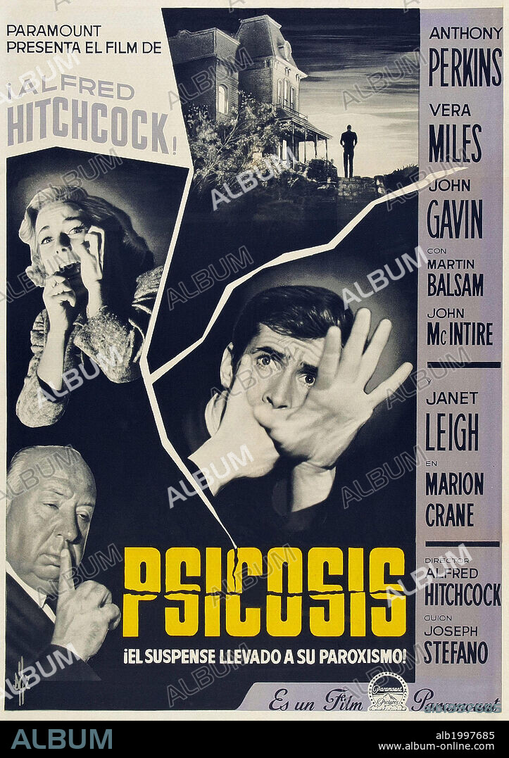 Poster de PSICOSIS, 1960 (PSYCHO), dirigida por ALFRED HITCHCOCK. Copyright SHAMLEY PRODUCTIONS.