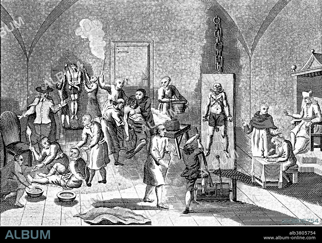The inside of a jail of the Spanish Inquisition, with a priest supervising his scribe while men and women are suspended from pulleys, tortured on the rack or burnt with torches. The Spanish Inquisition was established in 1480 by Catholic Monarchs Ferdinand II of Aragon and Isabella I. It was intended to maintain Catholic orthodoxy in their kingdoms and to replace the Medieval Inquisition, which was under Papal control. The Inquisition was originally intended primarily to ensure the orthodoxy of those who converted from Judaism and Islam. The regulation of the faith of the newly converted was intensified after the royal decrees issued in 1492 and 1502 ordering Jews and Muslims to convert or leave Spain. The Spanish Inquisition is often cited in popular literature and history as an example of Catholic intolerance and repression, and was not abolished until 1834, during the reign of Isabella II. Although records are incomplete, about 150,000 persons were charged with crimes by the Inquisition and about 3,000 were executed.