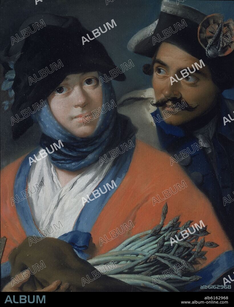 LORENZO BALDISSERA TIEPOLO. VENDEDORA DE ESPARRAGOS CON SOLDADO - SIGLO XVIII.
