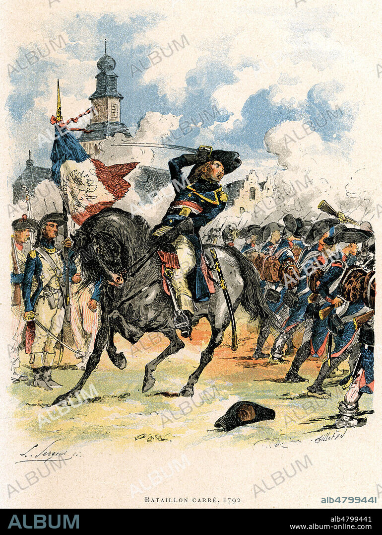 Bataillon carre, 1792. Illustration de 1888 par Lucien SERGENT (1849-1904) pour Autour du Drapeau tricolore 1789-1889 par le general Charles THOUMAS (1820-1893). Credit : Collection Jonas/Kharbine-Tapabor.