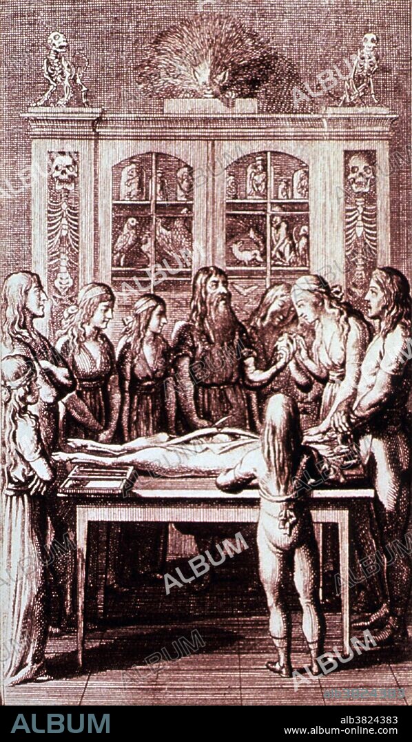 Engraving by uncredited artist entitled: "Die anatomische Lehranstalt." Human dissection is commonly practiced in the teaching of anatomy for students of medicine. No universal prohibition of dissection or autopsy was exercised during the Middle Ages. Rather, the era witnessed the revival of an interest in medical studies, and a renewal in human dissection and autopsy. Some European countries began legalizing the dissection of executed criminals for educational purposes in the late 13th and early 14th centuries, and Mondino de Liuzzi carried out the first recorded public dissection around 1315. Vesalius in the 16th century carried out numerous dissections in the process of performing some of the most extensive anatomical investigations up to his time, but was attacked frequently by other physicians for his disagreement with Galen's studies of human anatomy.