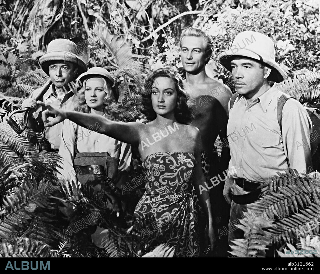 DOROTHY LAMOUR, HELEN GILBERT, JACK HALEY, RICHARD DENNING and WALTER ABEL in BEYOND THE BLUE HORIZON, 1942, directed by ALFRED SANTELL. Copyright PARAMOUNT PICTURES.