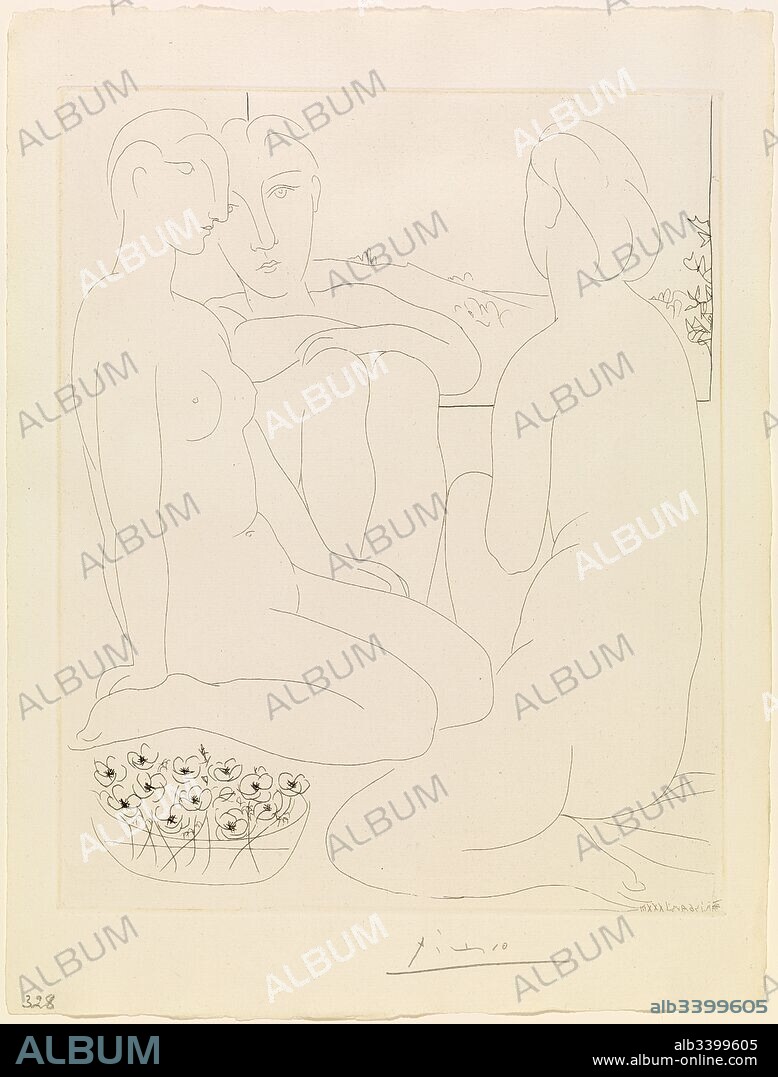 Pablo Picasso / 'Tres mujeres desnudas cerca de una ventana', de la serie Suite Vollard, 1939, Grabado, 36.7 x 29.8 cm.