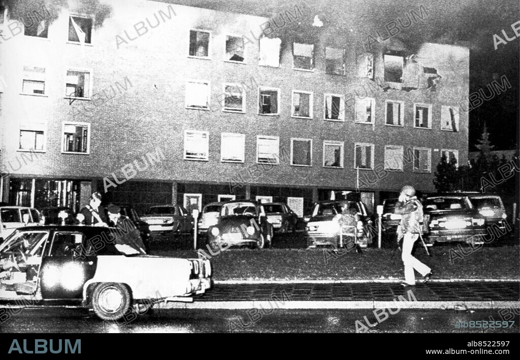 Attentat mot västtyska ambassaden i Stockholm april 1975. Organisationer Baader-Meinhof Attentat mot västtyska ambassaden i Stockholm april 1975.. Foto: Urban Brådhe / Sydsvenskan / IBL Bildbyrå.