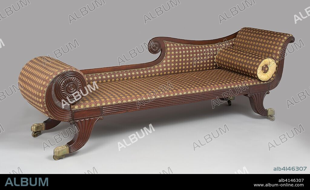 Grecian Couch. American; New England or New York State. Date: 1825-1840. Dimensions: 78.7 × 235 × 64.7 cm (31 × 92 1/2 × 25 1/2 in.). Mahogany, birch, white pine, ebony inlay. Origin: New England.