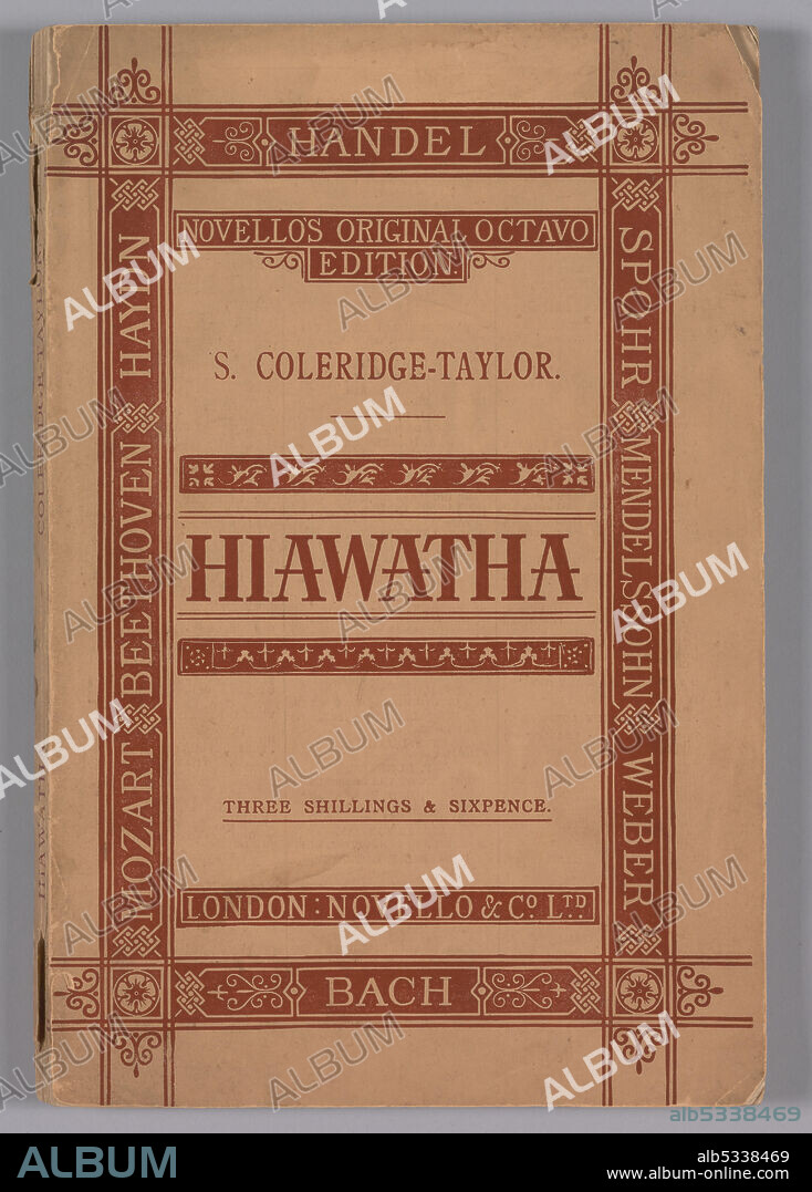NOVELLO & COMPANY. Full score for the opera, "The Song of Hiawatha Op. 30", written by the Anglo-African composer, Samuel Coleridge-Taylor (1875-1912). "The Song of Hiawatha Op. 30" is a trilogy of cantatas by Coleridge-Taylor, produced between 1898 and 1900, which included "Hiawatha's Wedding Feast", "The Death of Minnehaha", and "Hiawatha's Departure". The first part, "Hiawatha's Wedding Feast", was particularly famous for many years and it made the composer's name known throughout the world.