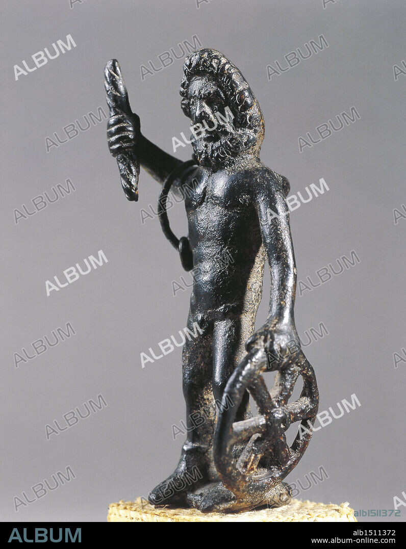 Gallo-Roman civilization. Bronze statuette of Taranis, Gaulish god associated to Roman Jupiter. From Le Chatelet at Saint-Didier (France).