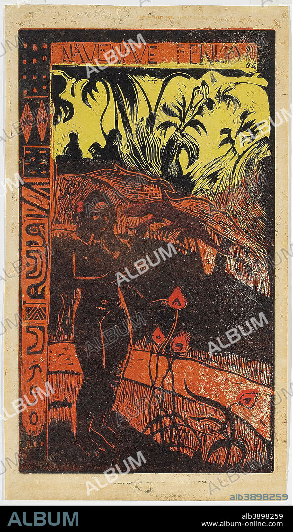 PAUL GAUGUIN. Nave Nave Fenua from the Noa Noa Series. Date/Period: 1893 - 1894. Unknown. Woodcut printed in colours on heavy japan paper woodcut printed in colours on heavy japan paper. Height: 365 mm (14.37 in); Width: 203 mm (7.99 in).