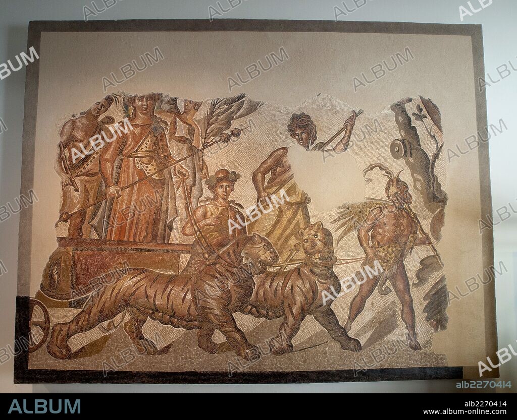 Mosaico que representa el Triunfo de Baco. Arte romano, siglo II d.C.. Procedencia: Zaragoza. . MUSEO ARQUEOLOGICO NACIONAL.