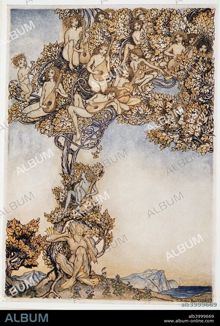 Sometimes a thousand twangling instruments will hum about mine ears, illustration from William Shakespeare's 'The Tempest', pub. 1926 (colour lithograph) . William Shakespeare (1564 - 1616); Act III: Scene II, Line 146;.