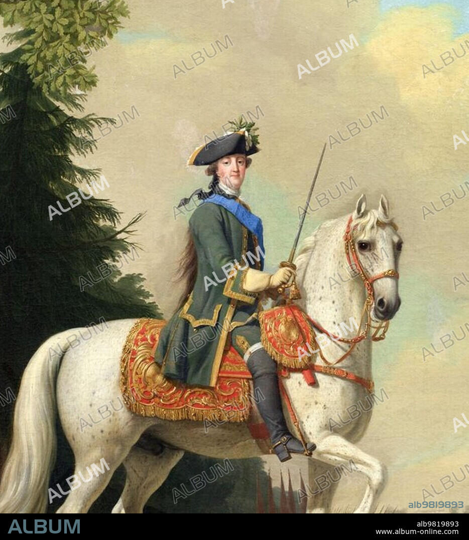 Catherine II, called Catherine the Great, 2 May 1729-17 November 1796, was Empress of Russia and from 1793 Lady of Jever, here in her uniform on the horse Brillante on 28 June 1762, painting by Vigilius Eriksen, Historic, digitally restored reproduction from a 19th century original