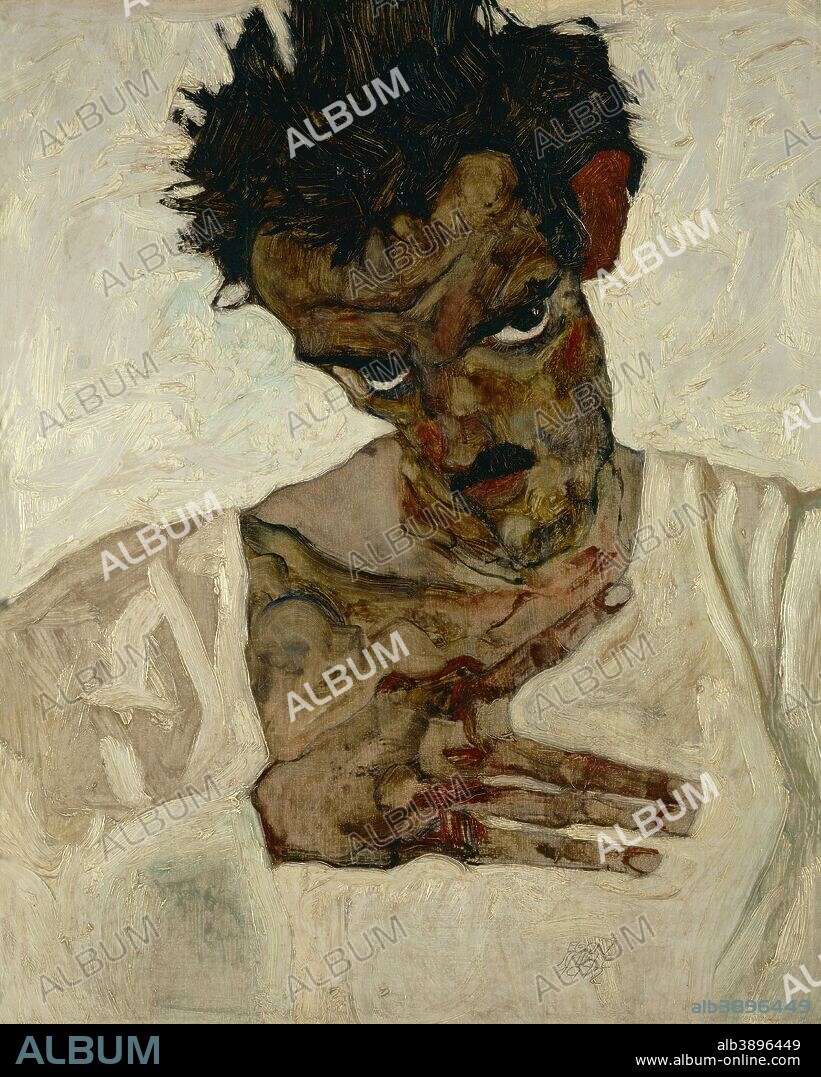 EGON SCHIELE. Selbstbildnis mit gesenktem Kopf / Self-Portrait with Lowered Head. Date/Period: 1912. Painting. Height: 422 mm (16.61 in); Width: 337 mm (13.26 in).