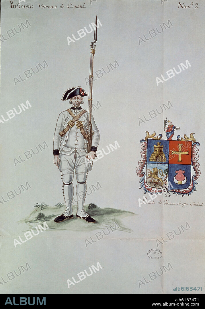 UNIFORME DEL EJERCITO ESPAÑOL EN SUDAMERICA - SIGLO XVIII.
