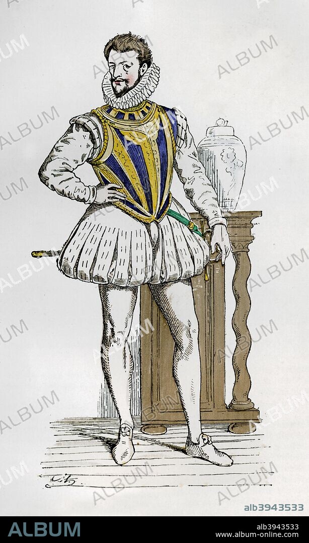 Henry I, Duke of Guise, French soldier and politician, 16th century (1882-1884). Henry of Lorraine, Duke of Guise (1550-1588) was one of the instigators of the St Bartholomew's Day Massacre, which began on 24 August 1572 and resulted in the murder of tens of thousands of French Protestants (Huguenots) by Catholic mobs. He founded the French Catholic League in 1576 with the objective of preventing the heir, the Protestant Henry of Navarre, from becoming king. Guise was assassinated by order of Henry III on 23 December 1588. A print from La France et les Français à Travers les Siècles, Volume III, F Roy editor, A Challamel, Saint-Antoine, 1882-1884.