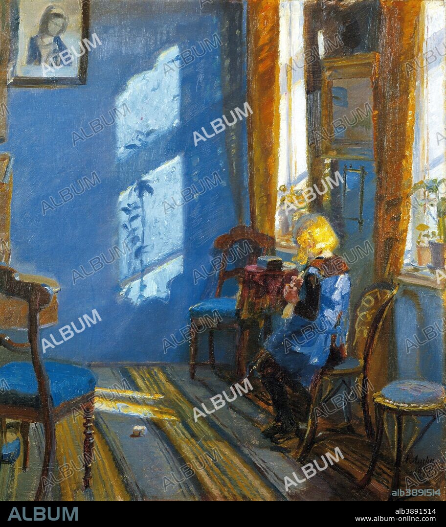 ANNA ANCHER. Sunlight in the blue room. Date/Period: 1891. Painting. Oil on canvas. Width: 58.8 cm. Height: 65.2 cm (Without frame).
