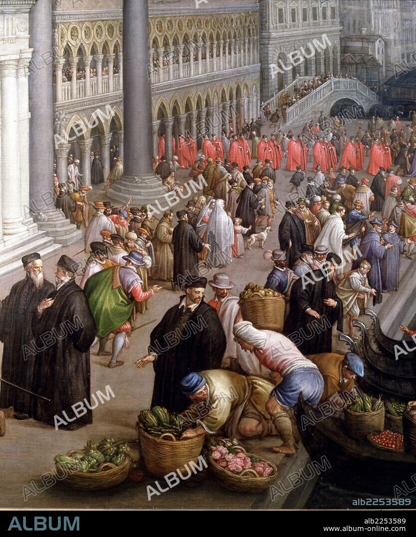 LEANDRO BASSANO. BASSANO DA PONTE, LEANDRO. PINTOR ITALIANO. 1557 - 1622. " LA RIVA DEGLI SCHIAVONI EN VENECIA "(DETALLE). MUSEO BELLAS ARTES SAN FERNANDO. MADRID.