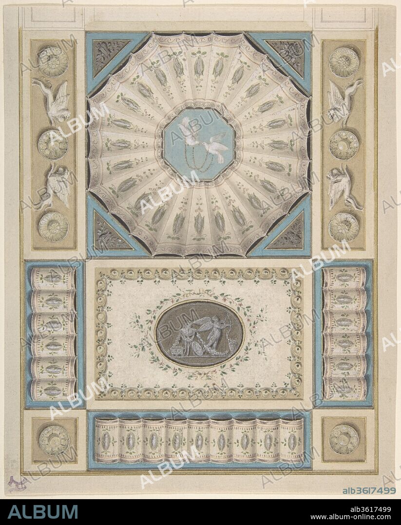 Design for Ceiling Decoration in Neoclassical Style. Artist: Anonymous, Italian, Roman, 18th century. Dimensions: 8-5/16 x 6-11/16 in.  (21.1 x 17.0 cm). Date: 1790.